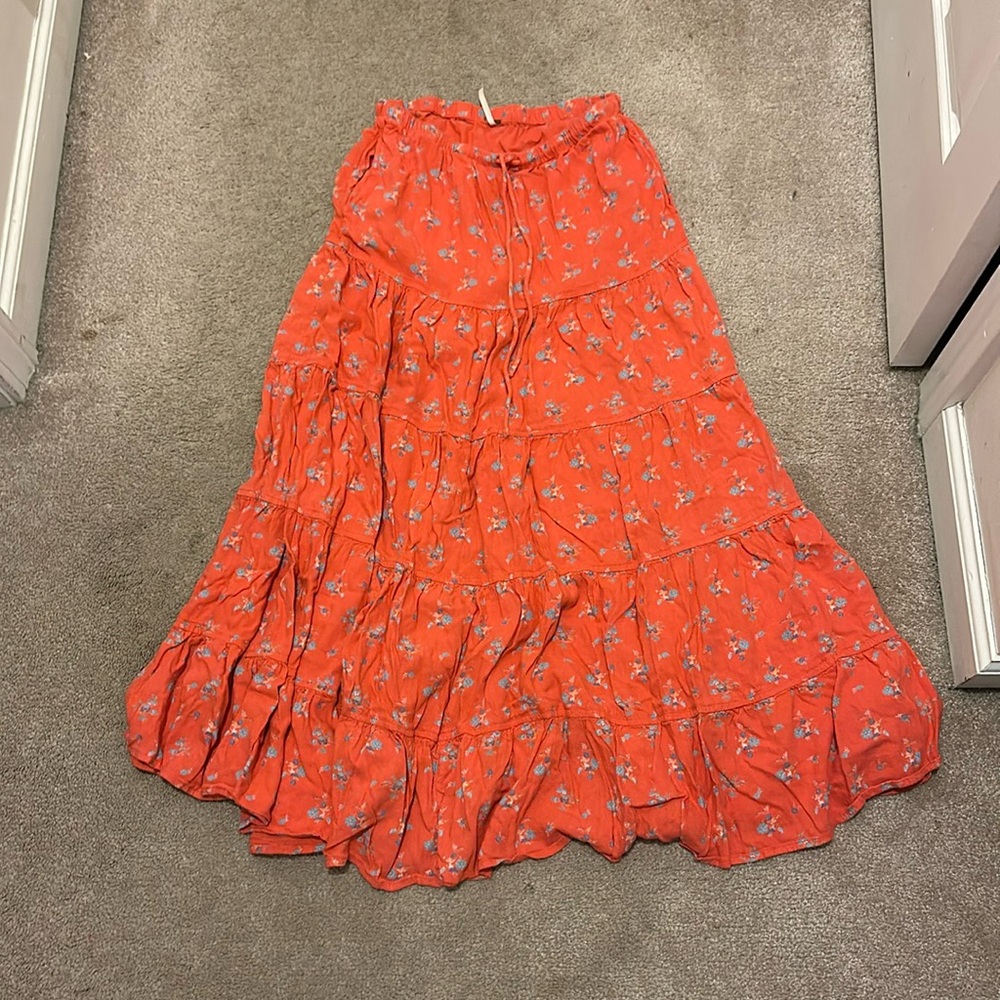 Free People Orange Floral Maxi Skirt